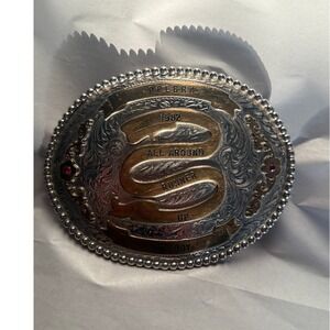 Vintage 1982 PPLBRA All Around Runner Up Sr.‎ Boy Belt Buckle Rodeo Western Ruby